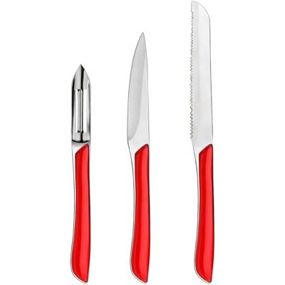 Amefa Eclat Rouge - Set 3 couteaux : office, éplucheur, petits-légumes - Publicité Amefa Eclat Rouge - Set 3 couteaux : office, éplucheur, petits-légumes - Publicité