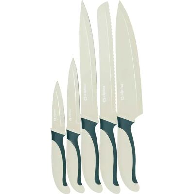 Alpina Set de 5 Couteaux de Cuisine en Acier Inoxydable Lames Antidérapantes Vert - Publicité Alpina Set de 5 Couteaux de Cuisine en Acier Inoxydable Lames Antidérapantes Vert - Publicité