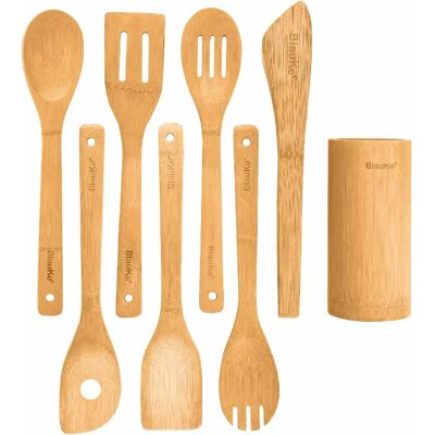 Ustensiles De Cuisine En Bois De Bambou – Set 8 Accessoires Cuisine – BlauKe® - Publicité Ustensiles De Cuisine En Bois De Bambou – Set 8 Accessoires Cuisine – BlauKe® - Publicité