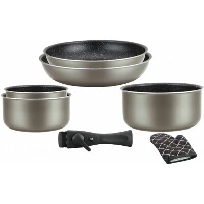 Batterie de cuisine revêtement pierre avec manche amovible 7 pièces carbonne Herzberg HG8053-CAR - Publicité Batterie de cuisine revêtement pierre avec manche amovible 7 pièces carbonne Herzberg HG8053-CAR - Publicité