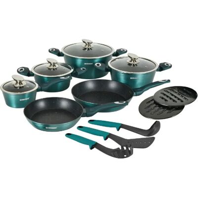 Batterie de cuisine 15 pièces avec revêtement en marbre Bleu HERZBERG HGMETBL15-BLU - Publicité Batterie de cuisine 15 pièces avec revêtement en marbre Bleu HERZBERG HGMETBL15-BLU - Publicité