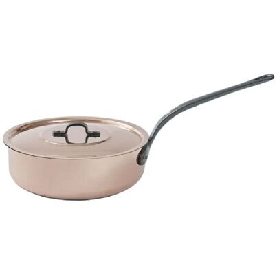 Poêle en cuivre 24 cm avec couvercle - Compatible induction - Publicité Poêle en cuivre 24 cm avec couvercle - Compatible induction - Publicité