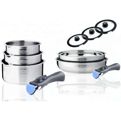 Batterie de cuisine inox 10 pieces avec 2 manches amovibles Arthur Martin - Publicité Batterie de cuisine inox 10 pieces avec 2 manches amovibles Arthur Martin - Publicité