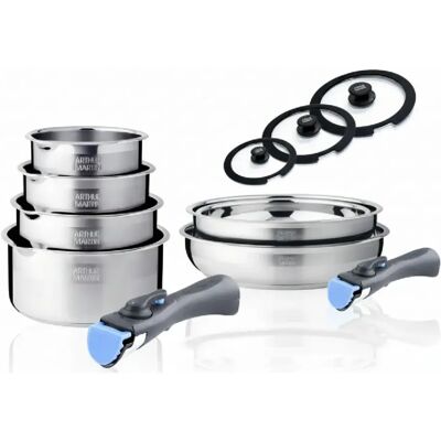 Batterie de cuisine inox 11 pieces avec 2 manches amovibles Arthur Martin - Publicité Batterie de cuisine inox 11 pieces avec 2 manches amovibles Arthur Martin - Publicité