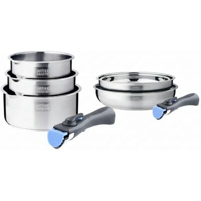 Batterie de cuisine inox 7 pieces avec 2 manches amovibles Arthur Martin - Publicité Batterie de cuisine inox 7 pieces avec 2 manches amovibles Arthur Martin - Publicité