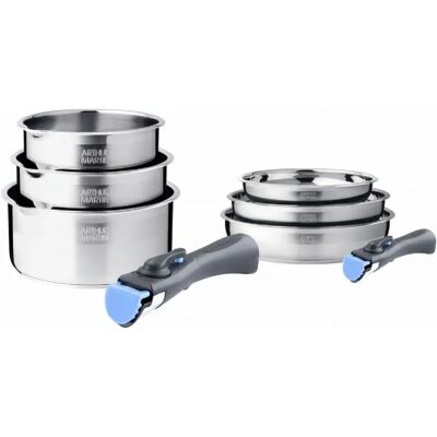 Batterie de cuisine inox 8 pièces avec 2 manches amovibles Arthur Martin AM2687 - Publicité Batterie de cuisine inox 8 pièces avec 2 manches amovibles Arthur Martin AM2687 - Publicité
