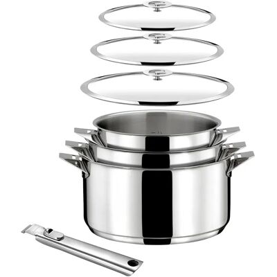 Cuisinox Eclipse - Lot 7 pièces - Casseroles 16, 18 et 20 cm, 3 couvercles et poignée amovible - Publicité Cuisinox Eclipse - Lot 7 pièces - Casseroles 16, 18 et 20 cm, 3 couvercles et poignée amovible - Publicité