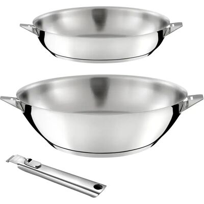 Cuisinox Eclipse - Lot 3 pièces - Wok 28 cm, poêle 24 cm et poignée amovible - Publicité Cuisinox Eclipse - Lot 3 pièces - Wok 28 cm, poêle 24 cm et poignée amovible - Publicité