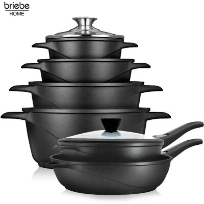 Briebe Batterie de Cuisine Induction 12 Pièces Aluminium Fonte 4 Casseroles 2 Poêles MGK1219 Brieb - Publicité Briebe Batterie de Cuisine Induction 12 Pièces Aluminium Fonte 4 Casseroles 2 Poêles MGK1219 Brieb - Publicité