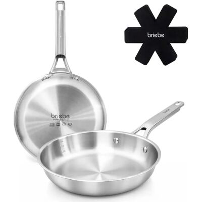 Lot 2 Poêles Acier Inox Induction Tri-Ply Sans Revêtement 20-24 cm FP1214S2 Briebe - Publicité Lot 2 Poêles Acier Inox Induction Tri-Ply Sans Revêtement 20-24 cm FP1214S2 Briebe - Publicité