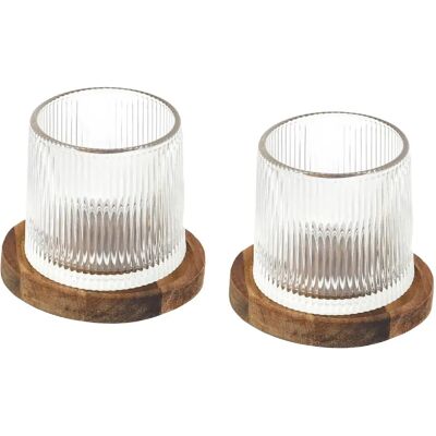 Linnea lot de 2 verres à whisky avec support en acacia - Publicité Linnea lot de 2 verres à whisky avec support en acacia - Publicité
