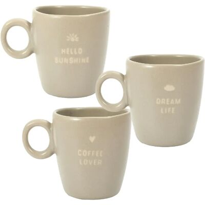 Linnea Mugs avec message collection MINIMALIST 3 pièces - Publicité Linnea Mugs avec message collection MINIMALIST 3 pièces - Publicité