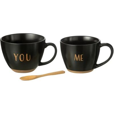 Paris Prix Lot de 2 Tasses Avec Cuillère Me You 24cm Noir - Publicité Paris Prix Lot de 2 Tasses Avec Cuillère Me You 24cm Noir - Publicité