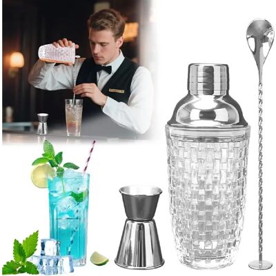 Vendos85 Shaker à Cocktail en Verre 400 ml avec Accessoires Argent - Publicité Vendos85 Shaker à Cocktail en Verre 400 ml avec Accessoires Argent - Publicité