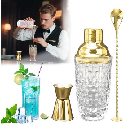 Vendos85 Shaker à Cocktail en Verre 400 ml avec Accessoires or - Publicité Vendos85 Shaker à Cocktail en Verre 400 ml avec Accessoires or - Publicité