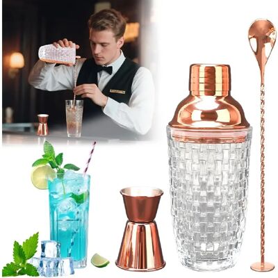 Vendos85 Shaker à Cocktail en Verre 400 ml avec Accessoires Or Rose - Publicité Vendos85 Shaker à Cocktail en Verre 400 ml avec Accessoires Or Rose - Publicité