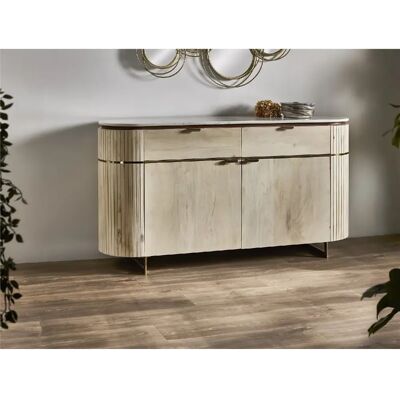 Alexandra House Living Buffet rond Sextans Mango avec plateau en marbre, pour 2 personnes et 2 couverts, 150 x 40 x 80 cm - Publicité Alexandra House Living Buffet rond Sextans Mango avec plateau en marbre, pour 2 personnes et 2 couverts, 150 x 40 x 80 cm - Publicité