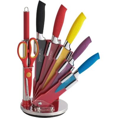 Ensemble de couteaux 7 pièces avec bloc Multicouleur Royalty Line RLCOL8W - Publicité Ensemble de couteaux 7 pièces avec bloc Multicouleur Royalty Line RLCOL8W - Publicité