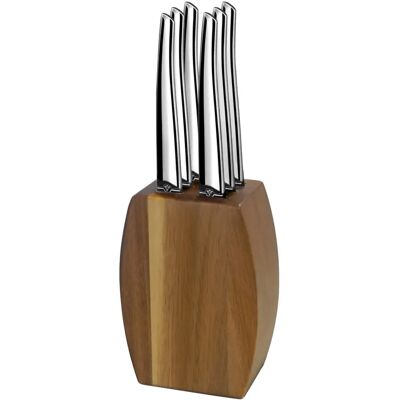 Lou Laguiole Jet - Bloc bois d'acacia 6 couteaux steak - Publicité Lou Laguiole Jet - Bloc bois d'acacia 6 couteaux steak - Publicité