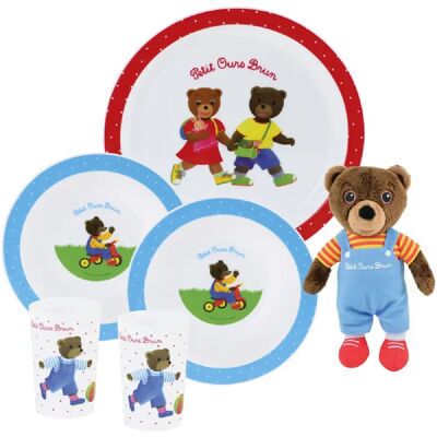 Lot vaisselle - FUN HOUSE - PETIT OURS BRUN - Assiette plate Ø 22 cm, 2 assiettes creuses Ø 16 cm, 2 verres 220 ml et peluche - Publicité Lot vaisselle - FUN HOUSE - PETIT OURS BRUN - Assiette plate Ø 22 cm, 2 assiettes creuses Ø 16 cm, 2 verres 220 ml et peluche - Publicité