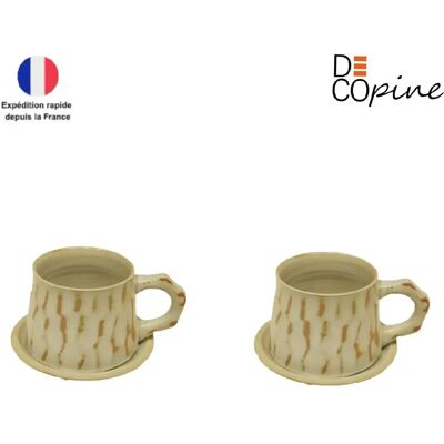 Decopine Lot de 2 tasses à café avec soucoupe en céramique wabi-sabi – 300 ml – Fait main – Décopine - Publicité Decopine Lot de 2 tasses à café avec soucoupe en céramique wabi-sabi – 300 ml – Fait main – Décopine - Publicité