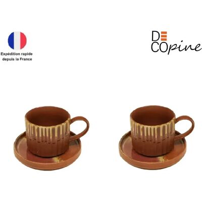 Decopine – Lot de 2 tasses à café 250 ml avec soucoupes, céramique style wabi-sabi, Jaune - Publicité Decopine – Lot de 2 tasses à café 250 ml avec soucoupes, céramique style wabi-sabi, Jaune - Publicité