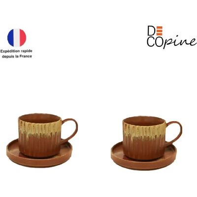 Set de 2 tasses à café en céramique Decopine – Style wabi-sabi – Rouge - Publicité Set de 2 tasses à café en céramique Decopine – Style wabi-sabi – Rouge - Publicité