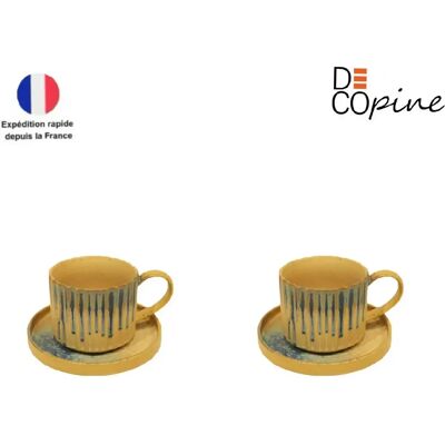 Lot de 2 tasses à café en céramique 250 ml – style wabi-sabi – Bleu – Decopine - Publicité Lot de 2 tasses à café en céramique 250 ml – style wabi-sabi – Bleu – Decopine - Publicité