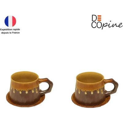 Lot de 2 tasses à café 300 ml avec soucoupe – céramique artisanale wabi-sabi – marron – Decopine - Publicité Lot de 2 tasses à café 300 ml avec soucoupe – céramique artisanale wabi-sabi – marron – Decopine - Publicité