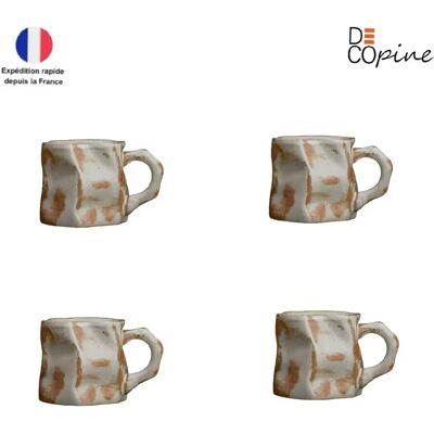 Lot de 4 tasses en céramique 300 ml – Blanc dégradé – Style wabi-sabi – Decopine - Publicité Lot de 4 tasses en céramique 300 ml – Blanc dégradé – Style wabi-sabi – Decopine - Publicité