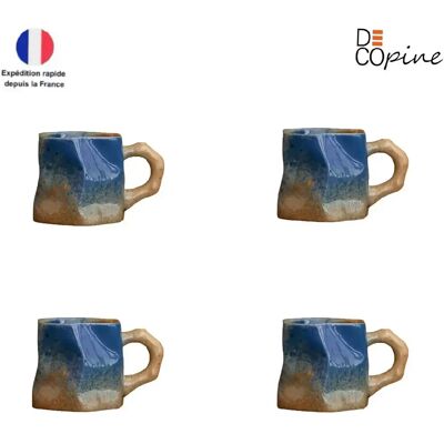 Lot de 4 tasses artisanales 300 ml – dégradé bleu – style wabi-sabi – Decopine - Publicité Lot de 4 tasses artisanales 300 ml – dégradé bleu – style wabi-sabi – Decopine - Publicité