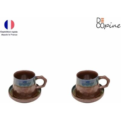 Lot de 2 tasses à café avec soucoupe Decopine – 330 ml – Style wabi-sabi – Bleu - Publicité Lot de 2 tasses à café avec soucoupe Decopine – 330 ml – Style wabi-sabi – Bleu - Publicité