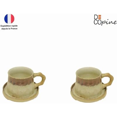 Decopine Lot de 2 tasses à café en grès 330 ml avec soucoupe – style Wabi-Sabi – Blanc - Publicité Decopine Lot de 2 tasses à café en grès 330 ml avec soucoupe – style Wabi-Sabi – Blanc - Publicité