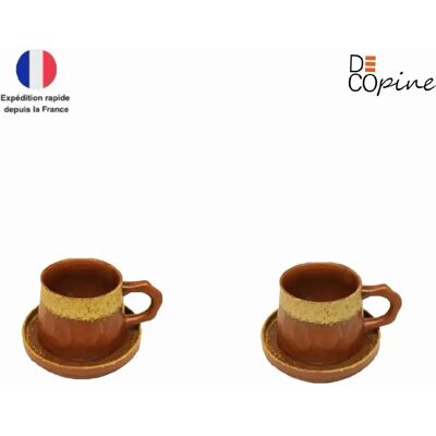 Decopine Tasse à café en grès 330 ml avec soucoupe – Lot de 2 – Rouge - Publicité Decopine Tasse à café en grès 330 ml avec soucoupe – Lot de 2 – Rouge - Publicité
