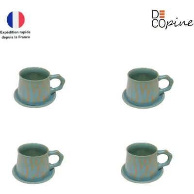 Set de 4 tasses à café 300 ml avec soucoupes – Céramique bleue artisanale – Style Wabi-Sabi – Decopine - Publicité Set de 4 tasses à café 300 ml avec soucoupes – Céramique bleue artisanale – Style Wabi-Sabi – Decopine - Publicité