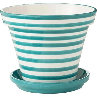 Paris Prix Pot Avec Soucoupe en Céramique Granada Rayure 50cm Bleu Aqua - Publicité Paris Prix Pot Avec Soucoupe en Céramique Granada Rayure 50cm Bleu Aqua - Publicité