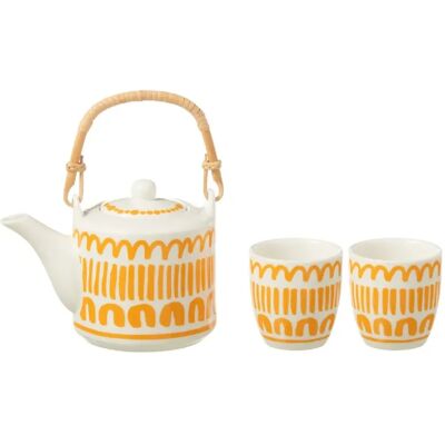 J-Line Set théière et 2 mugs en céramique orange 600ml - Publicité J-Line Set théière et 2 mugs en céramique orange 600ml - Publicité
