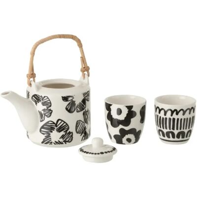 J-Line Théière avec tasses à motifs en céramique blanche 16x11.5x12 cm - Publicité J-Line Théière avec tasses à motifs en céramique blanche 16x11.5x12 cm - Publicité