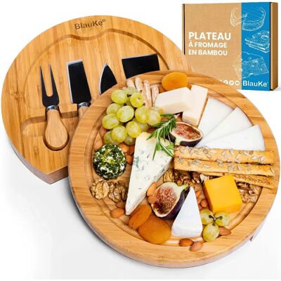 BLAUKE - Tabla Quesos y Cuchillos Bambú - Planche à Fromage - Publicité BLAUKE - Tabla Quesos y Cuchillos Bambú - Planche à Fromage - Publicité
