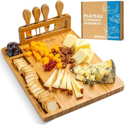 BlauKe Plateau à Fromages en Bois avec Couteaux – Planche en Bambou pour Apéritif et Charcuterie - Publicité BlauKe Plateau à Fromages en Bois avec Couteaux – Planche en Bambou pour Apéritif et Charcuterie - Publicité