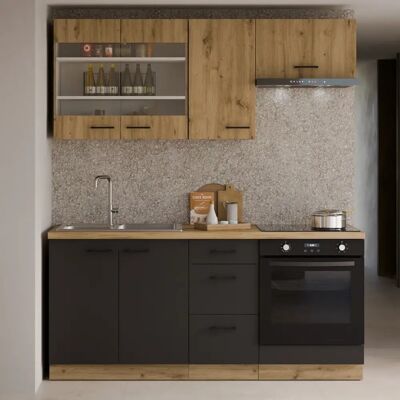JLC KREATION Cuisine complète moderne noir et bois 180cm ODESSA - Publicité JLC KREATION Cuisine complète moderne noir et bois 180cm ODESSA - Publicité