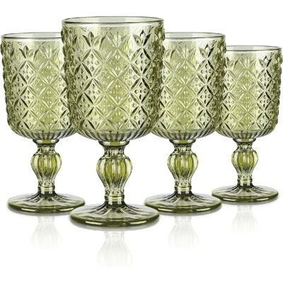 Vendos85 Lot de 4 Verres à Vin Vintage Géométriques 300 ml - Publicité Vendos85 Lot de 4 Verres à Vin Vintage Géométriques 300 ml - Publicité
