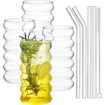 Vendos85 Lot de 4 verres ondulés avec pailles 454?ml - Publicité Vendos85 Lot de 4 verres ondulés avec pailles 454?ml - Publicité
