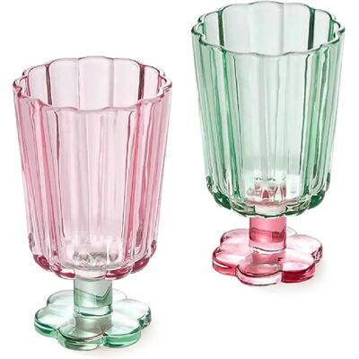 Vendos85 Lot de 2 Verres Fleur Vintage Rose et Vert 260 ml - Publicité Vendos85 Lot de 2 Verres Fleur Vintage Rose et Vert 260 ml - Publicité