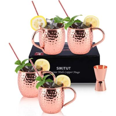 Vendos85 Lot de 4 Tasses Moscow Mule en Cuivre Martelé - Publicité Vendos85 Lot de 4 Tasses Moscow Mule en Cuivre Martelé - Publicité