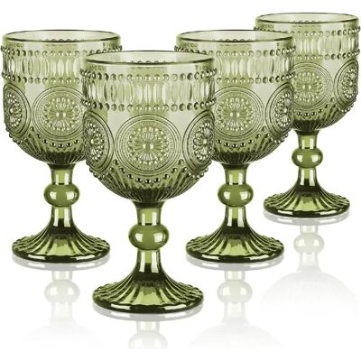 Vendos85 Lot de 4 Verres à Vin Vintage en Relief 350 ml - Publicité Vendos85 Lot de 4 Verres à Vin Vintage en Relief 350 ml - Publicité