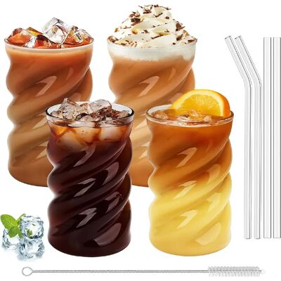 Vendos85 Ensemble de 4 verres ondulés avec pailles 500?ml - Publicité Vendos85 Ensemble de 4 verres ondulés avec pailles 500?ml - Publicité