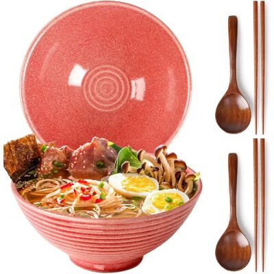 Vendos85 Bol à ramen japonais 1200 ml en céramique artisanale rose - Publicité Vendos85 Bol à ramen japonais 1200 ml en céramique artisanale rose - Publicité