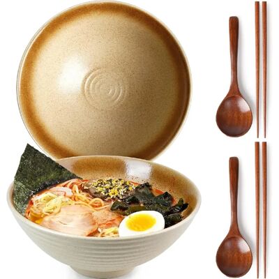 Vendos85 Bol à ramen japonais 1200 ml en céramique artisanale or blé - Publicité Vendos85 Bol à ramen japonais 1200 ml en céramique artisanale or blé - Publicité