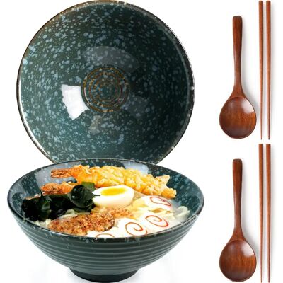 Vendos85 Bol à ramen japonais 1200 ml en céramique artisanale émeraude - Publicité Vendos85 Bol à ramen japonais 1200 ml en céramique artisanale émeraude - Publicité